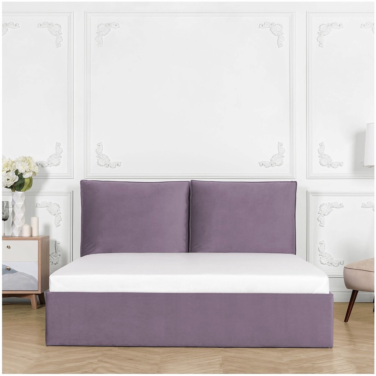 Кровать евро с подъемным механизмом и ящиком для белья 200х200 сиреневая Эстетика - изображение 7