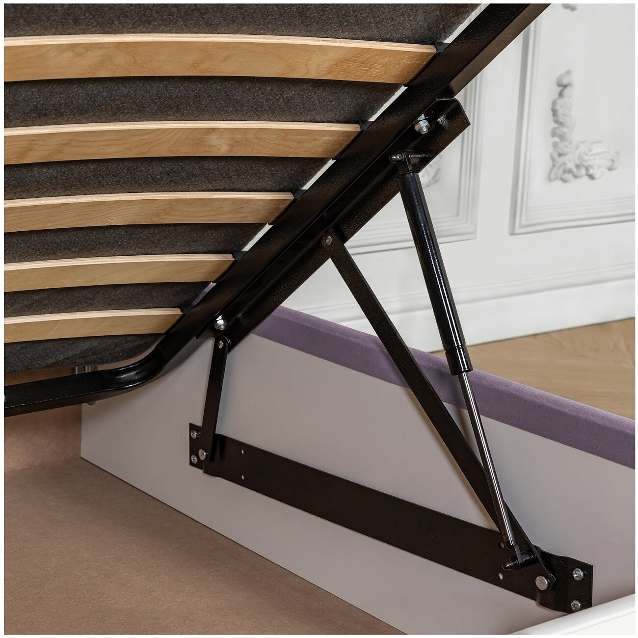 Кровать евро с подъемным механизмом и ящиком для белья 200х200 сиреневая Эстетика - изображение 8