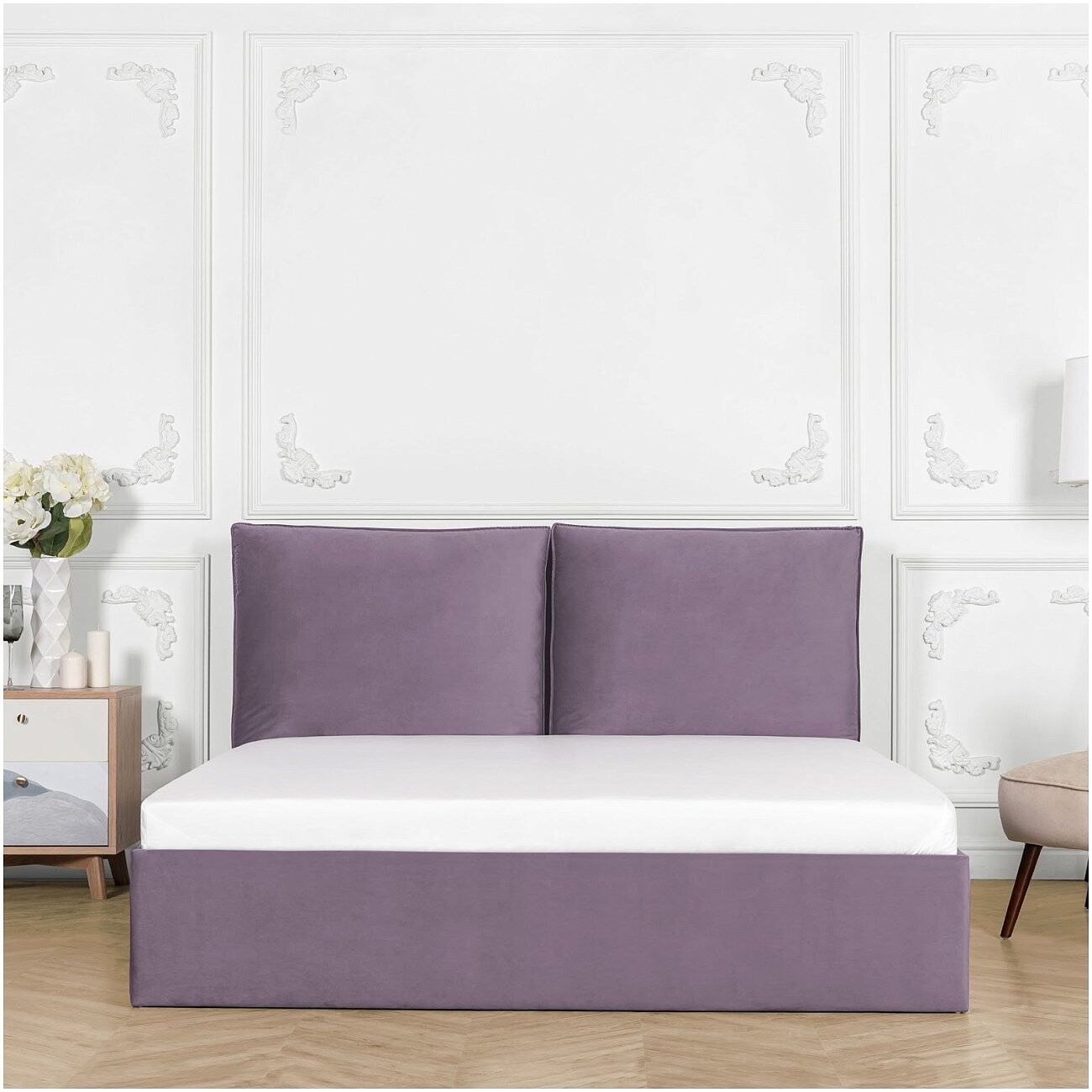 Кровать полутораспальная с подъемным механизмом и ящиком для белья 140х200 сиреневая "Эстетика" - изображение 5