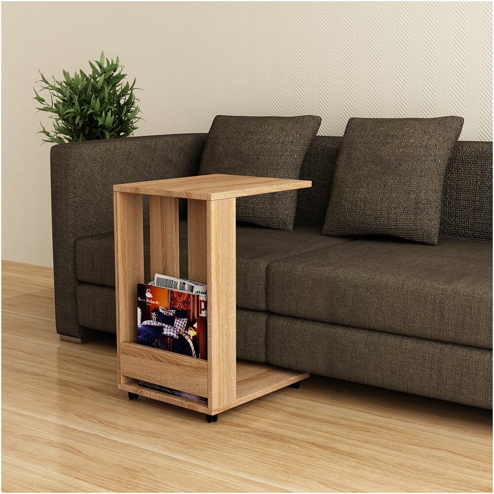 Приставной столик на колесиках дуб Edi Side Table Oak LEV00130 - купить за  6840 руб в интернет-магазине DG-Home