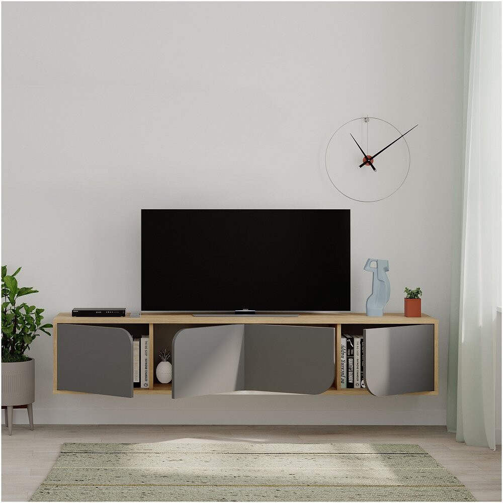 Тумба под телевизор подвесная дуб, серая Spark Tv Stand Oak LEV00539