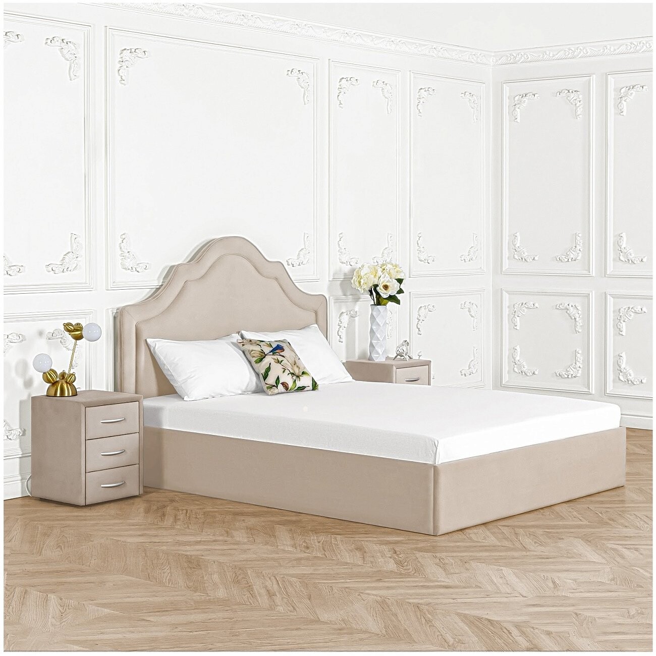 Кровать евро с подъемным механизмом и ящиком для белья 200х200 кремовая "Одри" - изображение 6