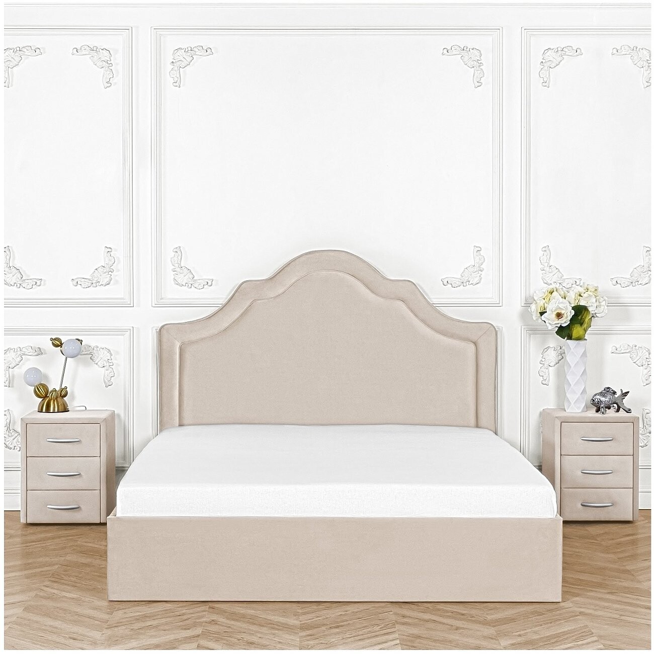 Кровать евро с подъемным механизмом и ящиком для белья 200х200 кремовая "Одри" - изображение 7