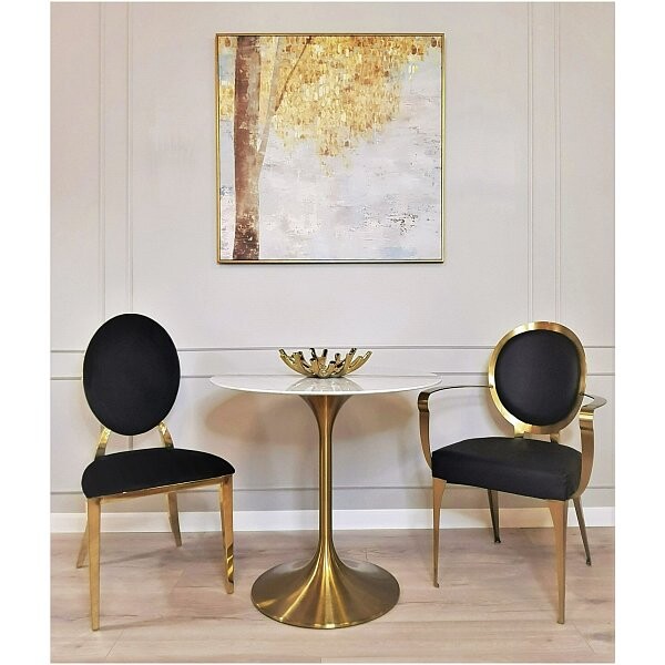 Обеденный стол круглый 100 см с мраморной столешницей белый, золотой Tulip Marble Brass - изображение 1