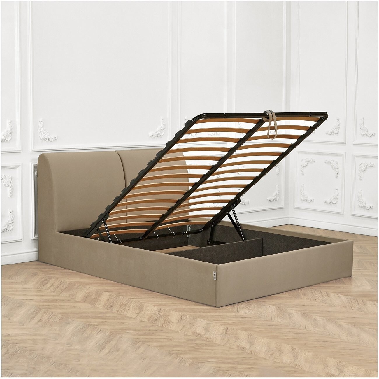 Кровать евро с подъемным механизмом и ящиком для белья 200х200 бежевая "Альба" - изображение 3