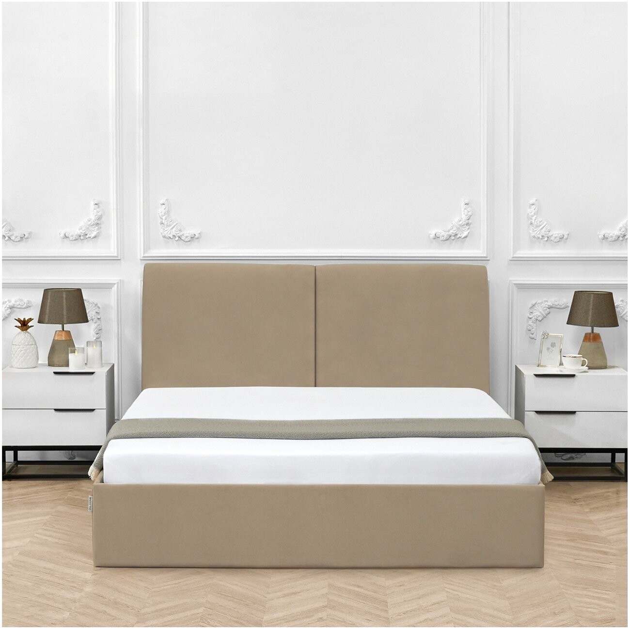 Кровать евро с подъемным механизмом и ящиком для белья 200х200 бежевая "Альба" - изображение 9