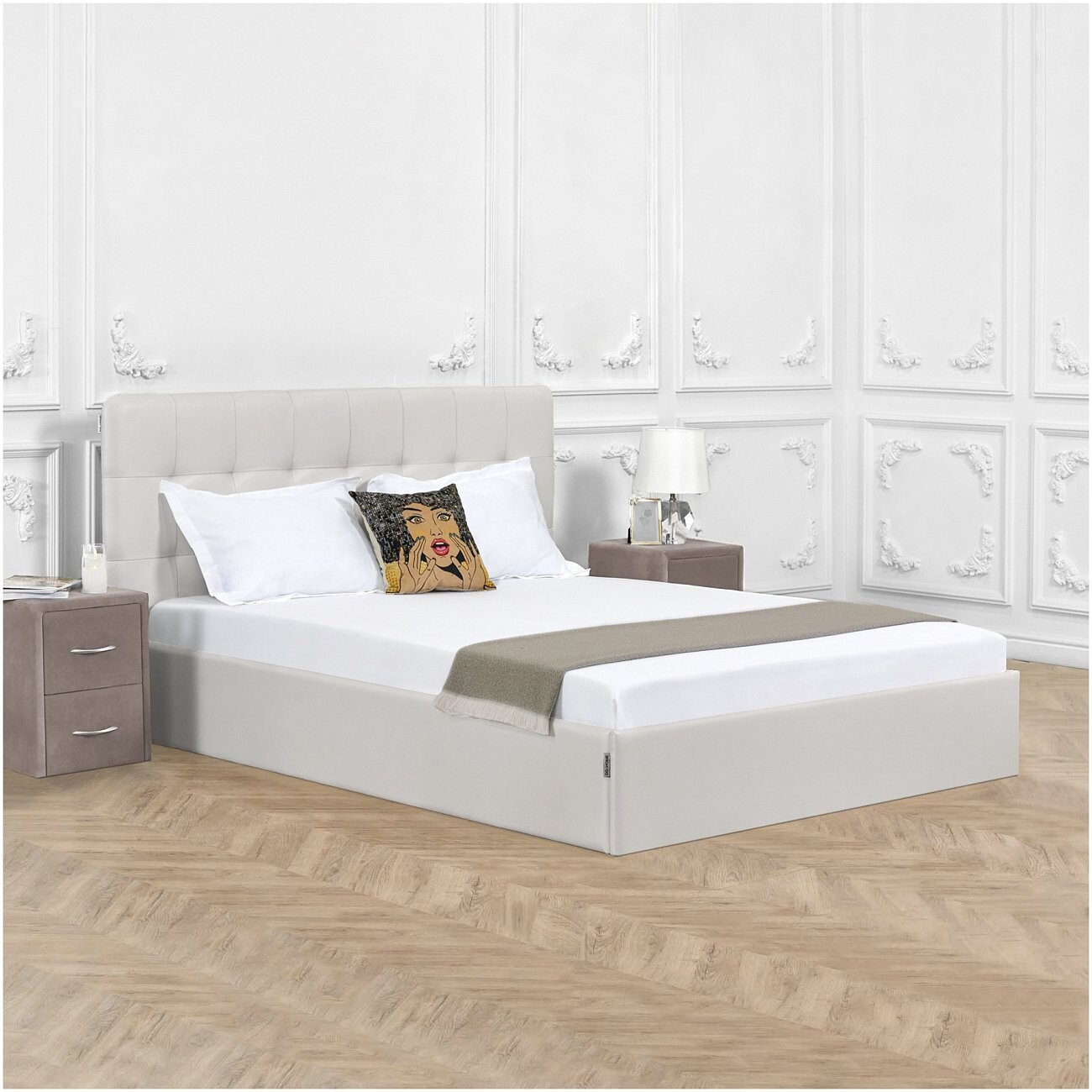 Кровать полутораспальная с подъемным механизмом и ящиком для белья 140х200 белая "Наоми" - изображение 6