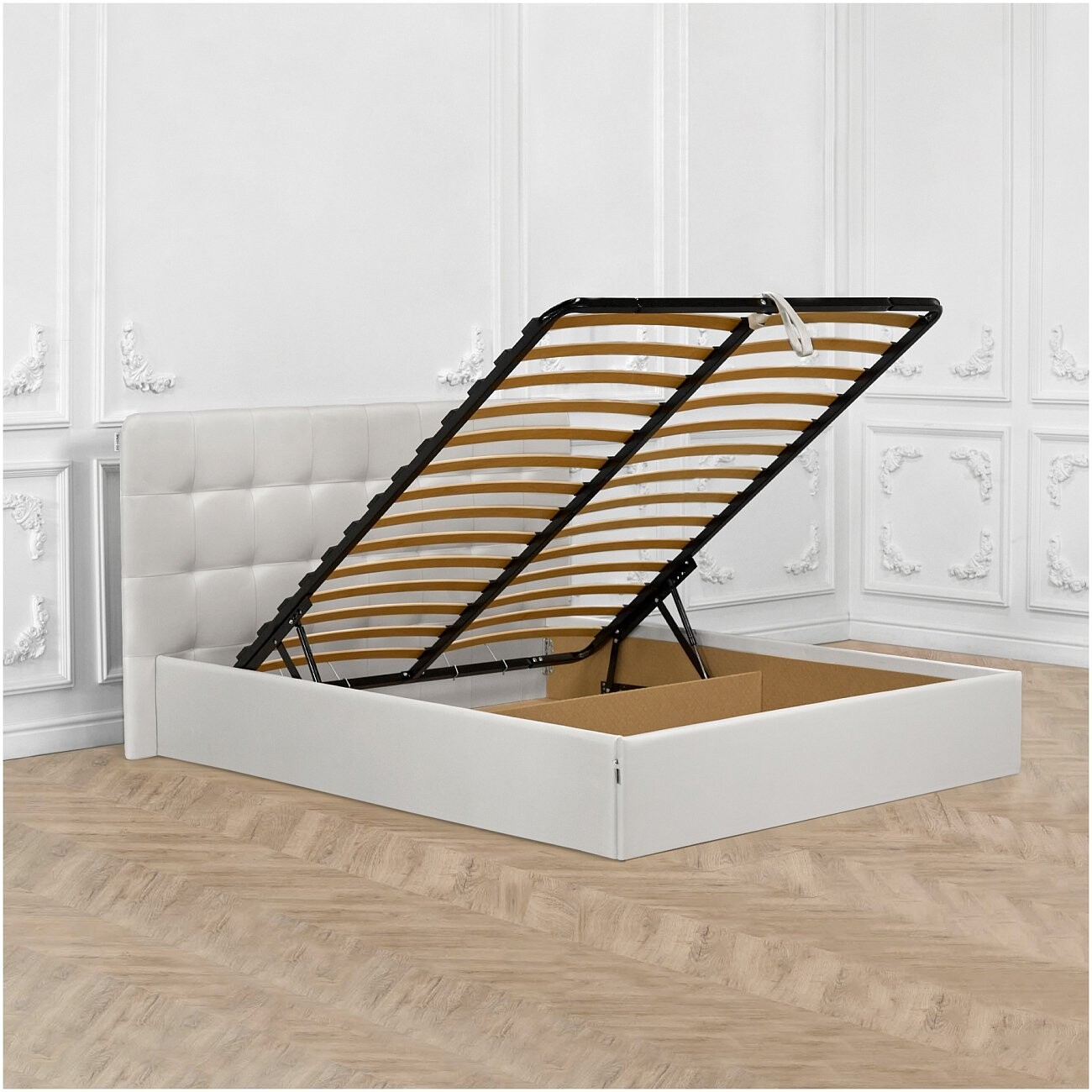 Кровать евро с подъемным механизмом и ящиком для белья 200х200 белая "Наоми" - изображение 3