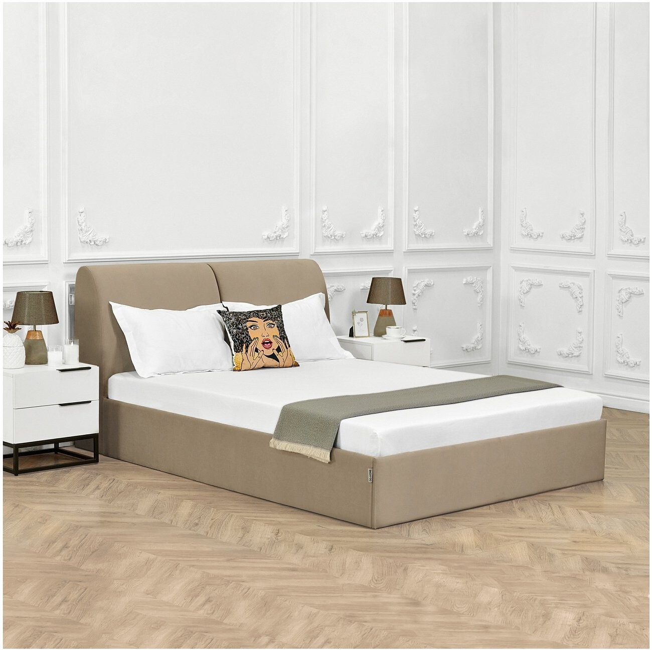 Кровать двуспальная с подъемным механизмом и ящиком для белья 160х200 бежевая "Альба" - изображение 6