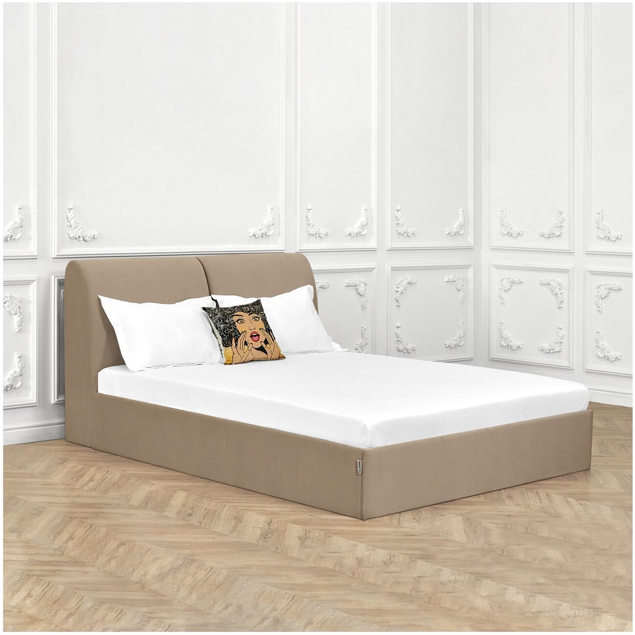 Кровать двуспальная с подъемным механизмом и ящиком для белья 160х200 бежевая "Альба" - изображение 7