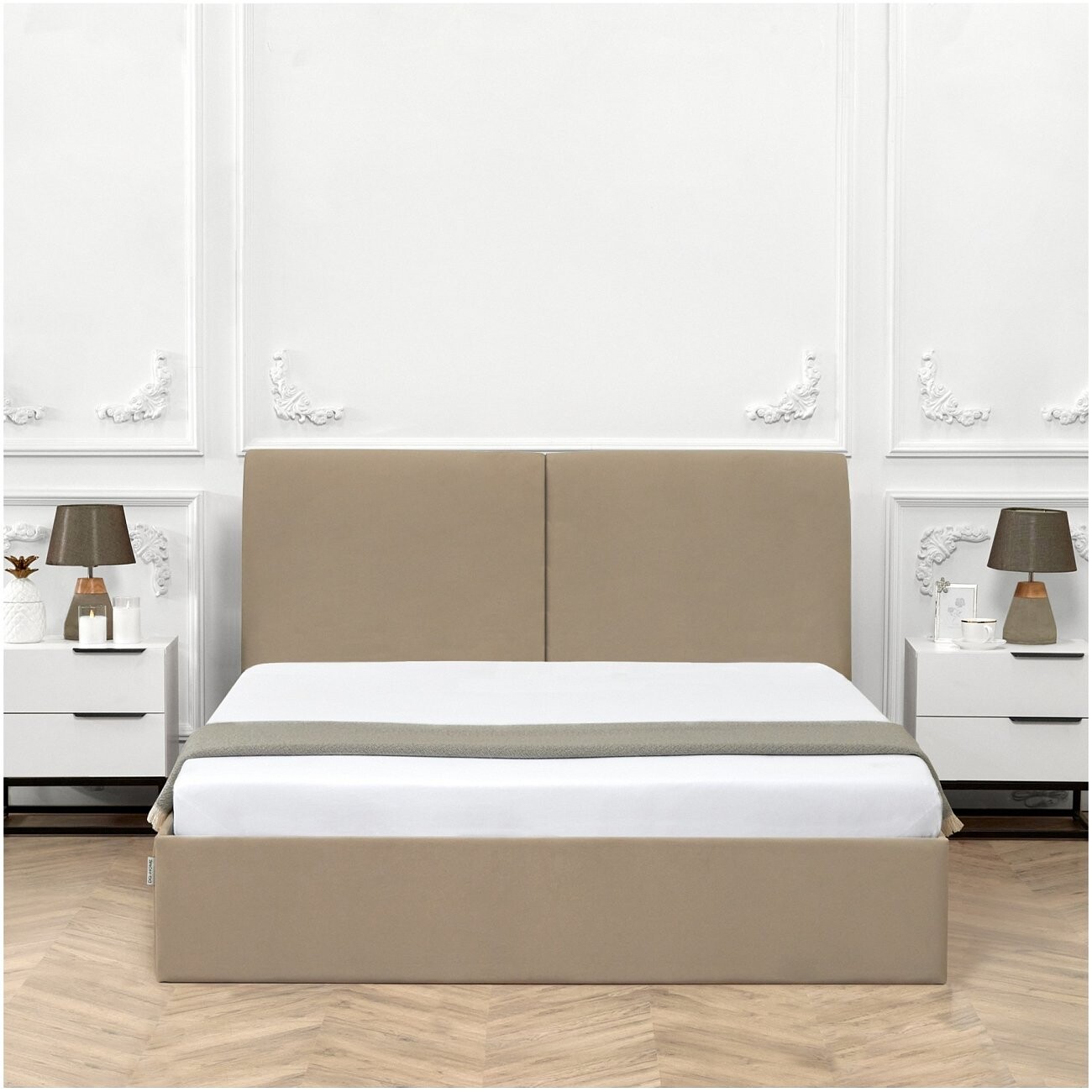 Кровать двуспальная с подъемным механизмом и ящиком для белья 160х200 бежевая "Альба" - изображение 9