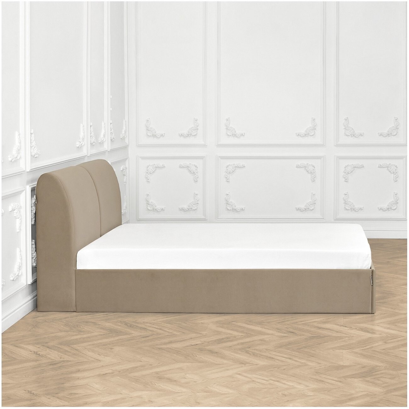 Кровать двуспальная с подъемным механизмом и ящиком для белья 180х200 бежевая "Альба" - изображение 11