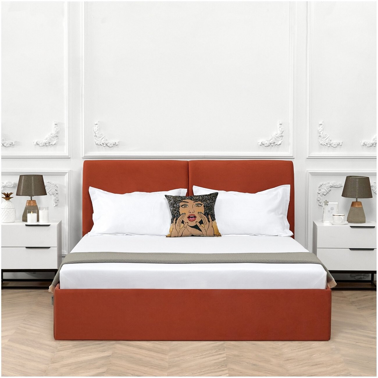 Кровать двуспальная с подъемным механизмом 160х200 оранжевая "Альба" - изображение 5