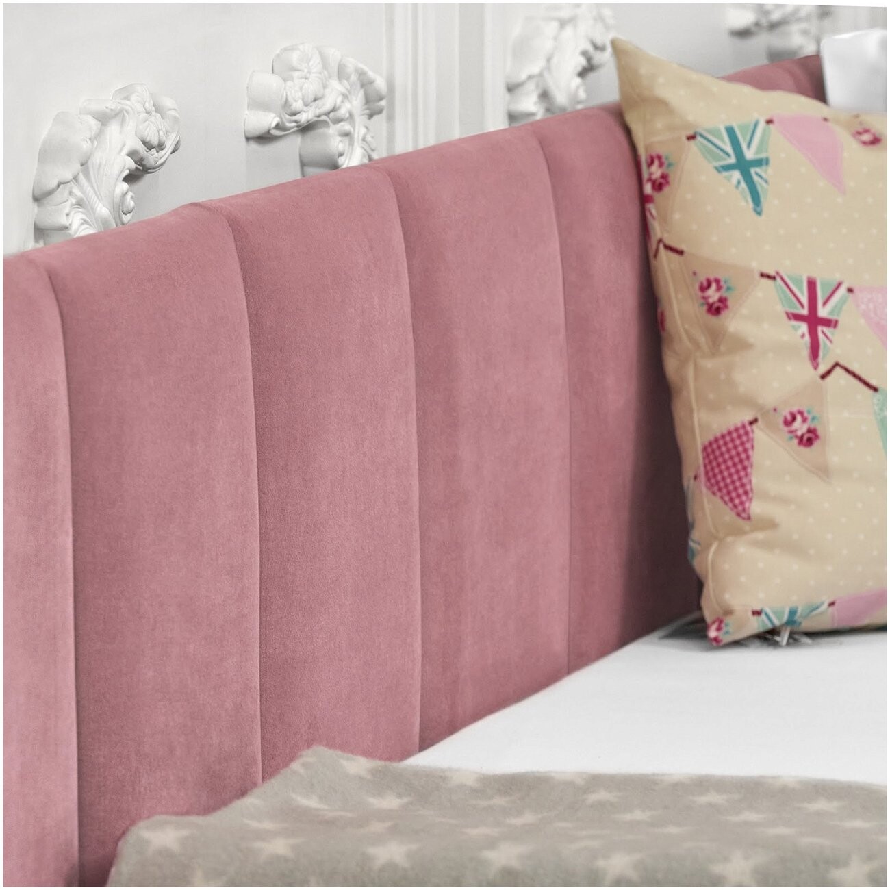 Кровать односпальная с подъемным механизмом и ящиком для белья 90х200 пыльно-розовая Вега Мини - изображение 2