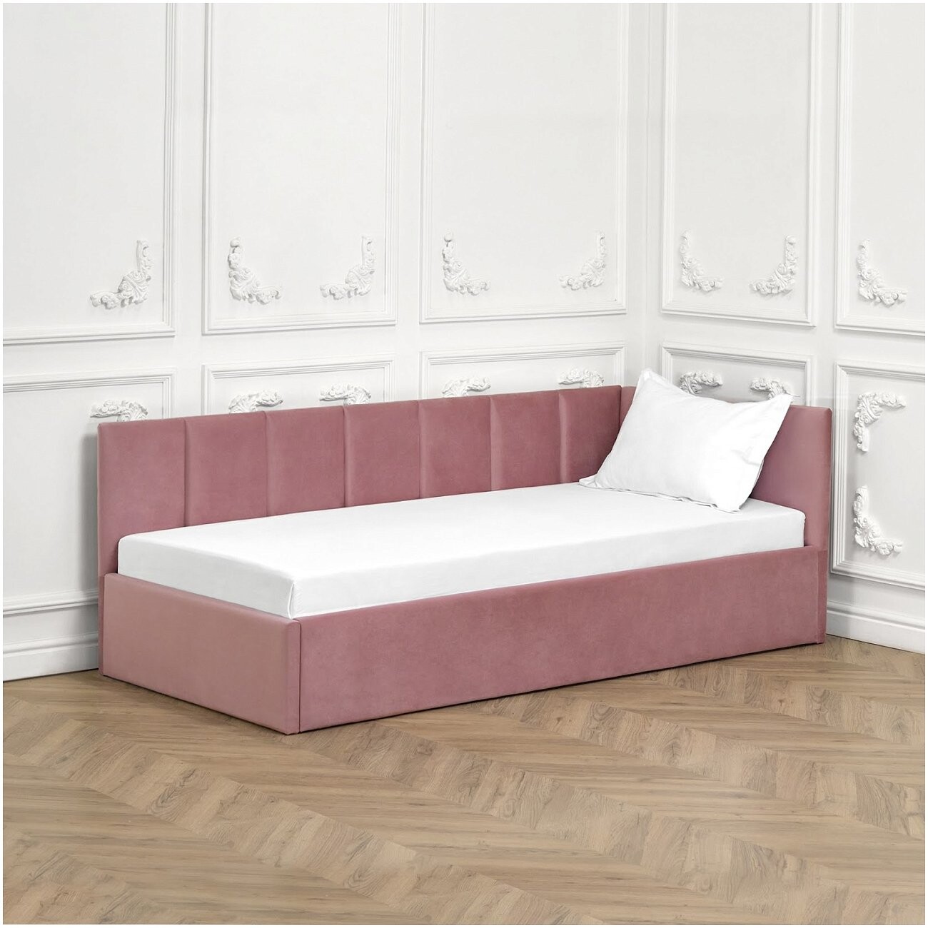 Кровать односпальная с подъемным механизмом и ящиком для белья 90х200 пыльно-розовая Вега Мини - изображение 4