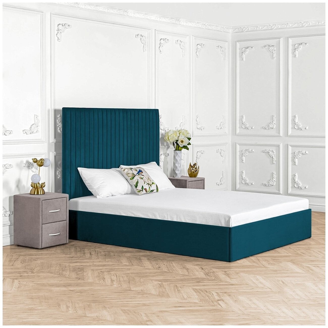 Кровать двуспальная с подъемным механизмом и ящиком для белья 180х200 изумрудная Amore - изображение 6