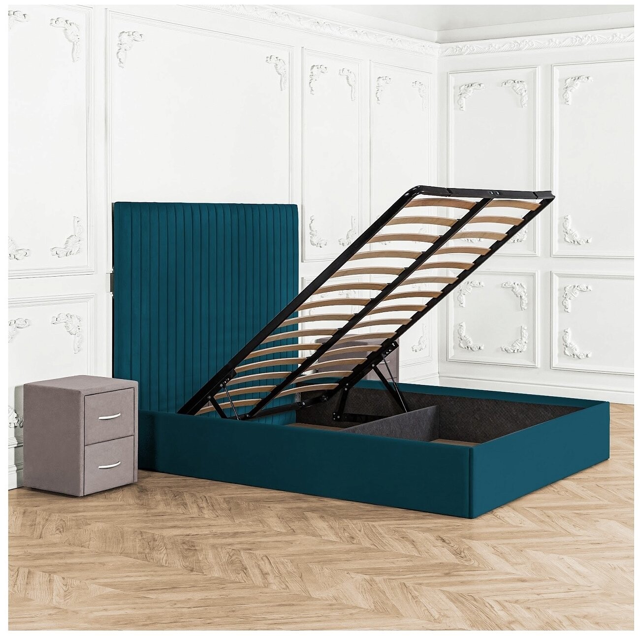 Кровать евро с подъемным механизмом и ящиком для белья 200х200 изумрудная Amore - изображение 3