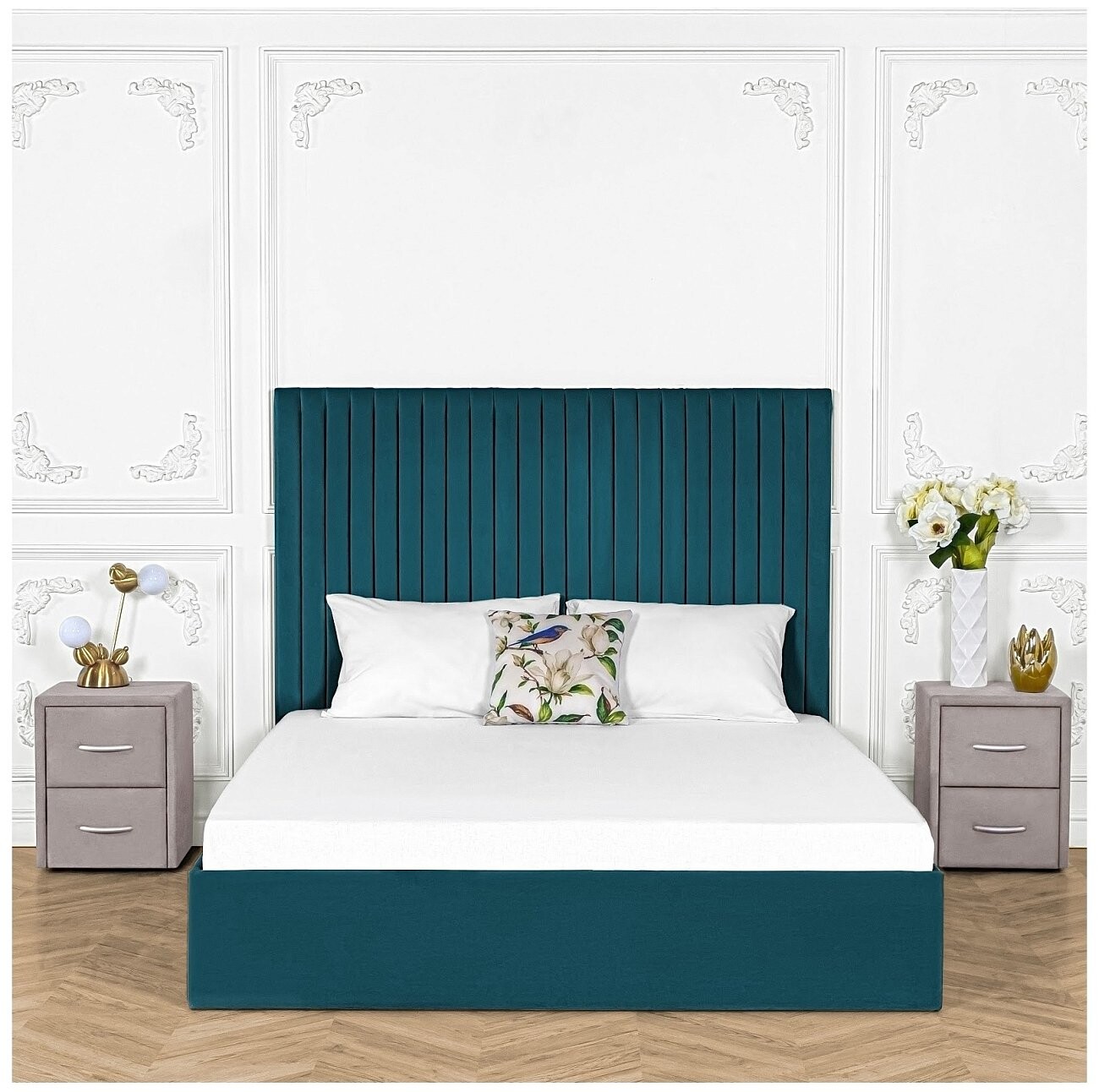 Кровать евро с подъемным механизмом и ящиком для белья 200х200 изумрудная Amore - изображение 5