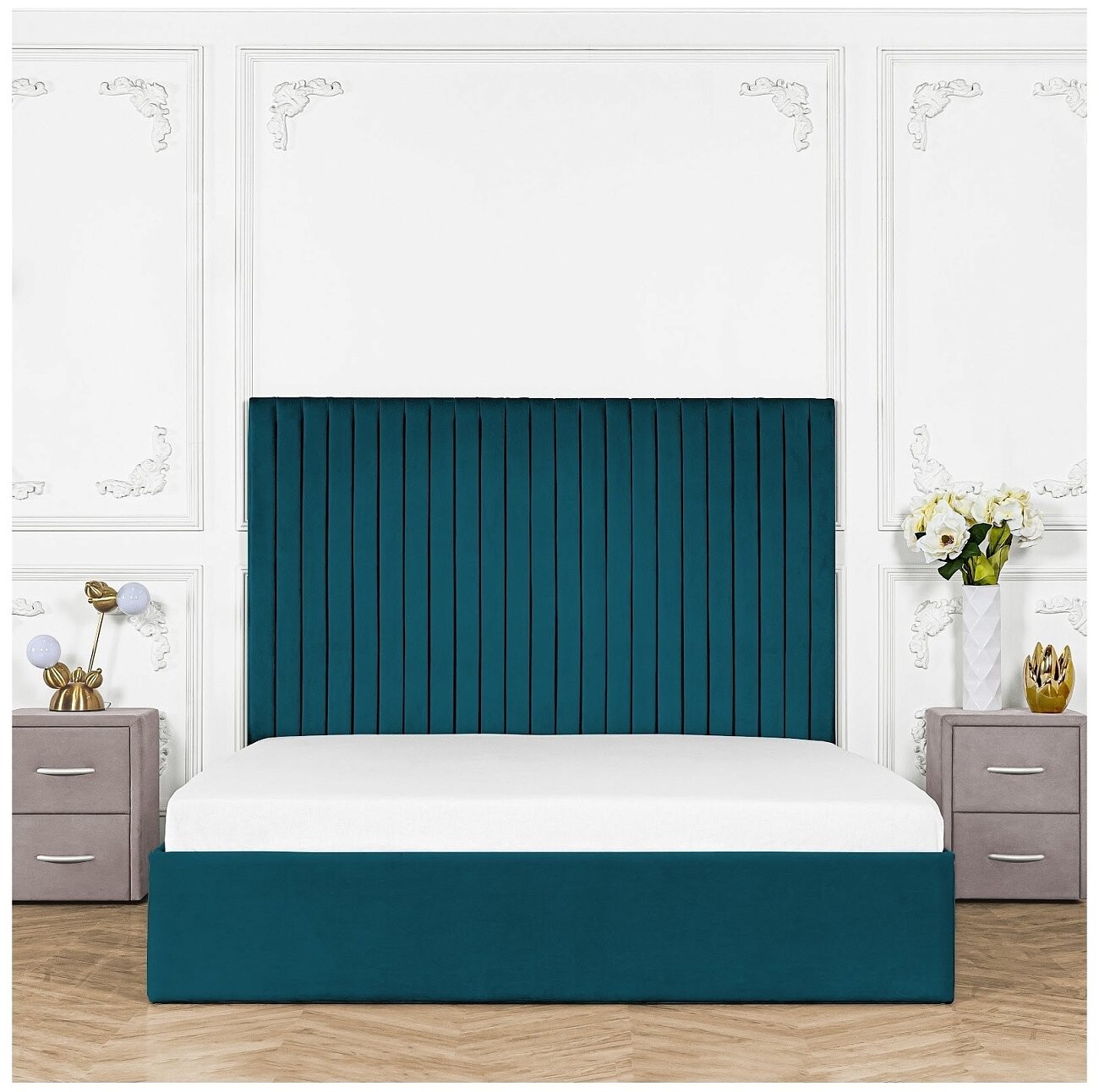 Кровать евро с подъемным механизмом и ящиком для белья 200х200 изумрудная Amore - изображение 7