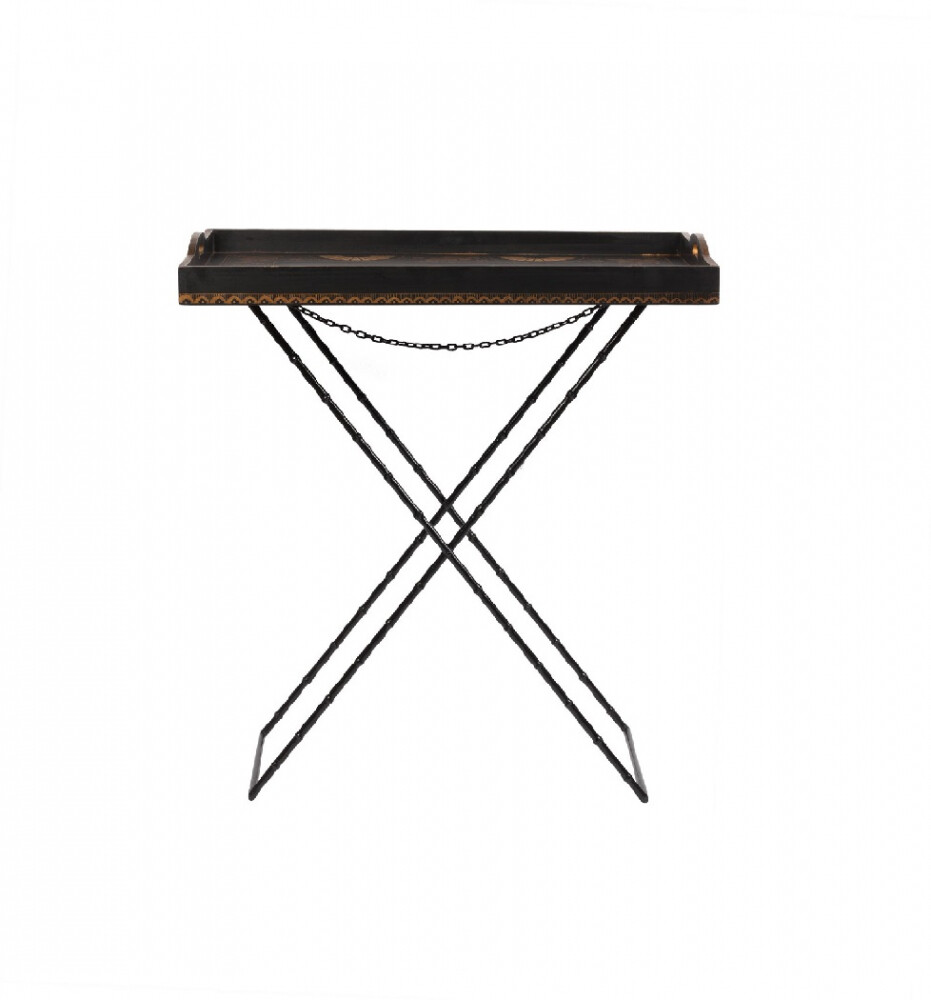Столик сервировочный черный с подносом и ручной росписью 81 см Abianco