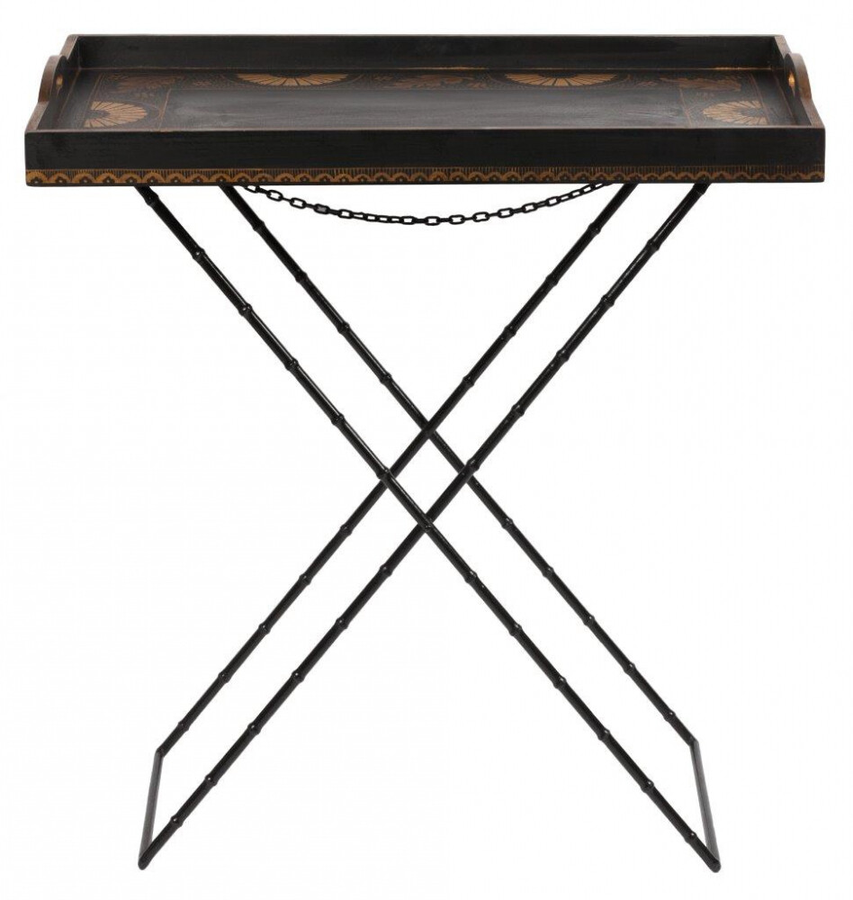 Столик сервировочный черный с подносом и ручной росписью 81 см Abianco