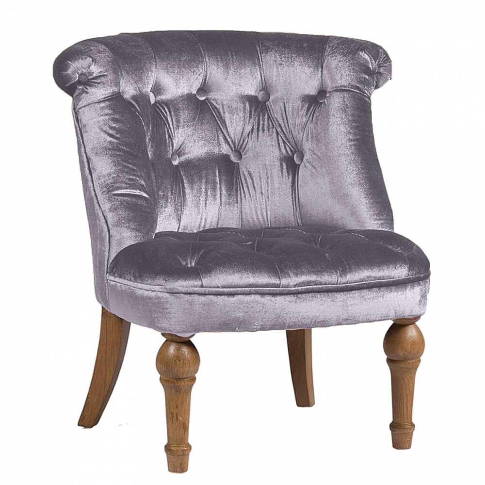 Кресло мягкое с деревянными ножками серое Sophie Tufted Slipper Chair