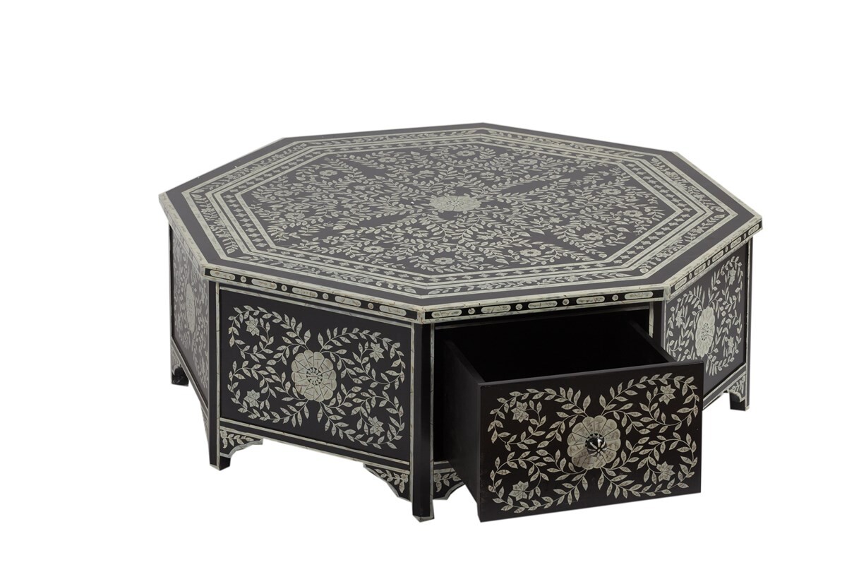 Журнальный столик дизайнерский черный с ящиком и ручной росписью 102 см Pintado - изображение 2