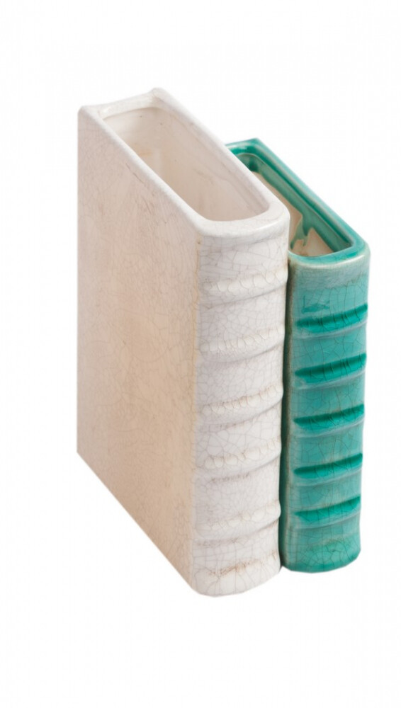 Кашпо декоративное белое с зеленым в виде стопки книг Corde Punta