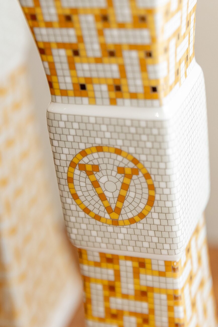 Подсвечник керамический белый с желтой мозаикой Vendetta Grande - изображение 5