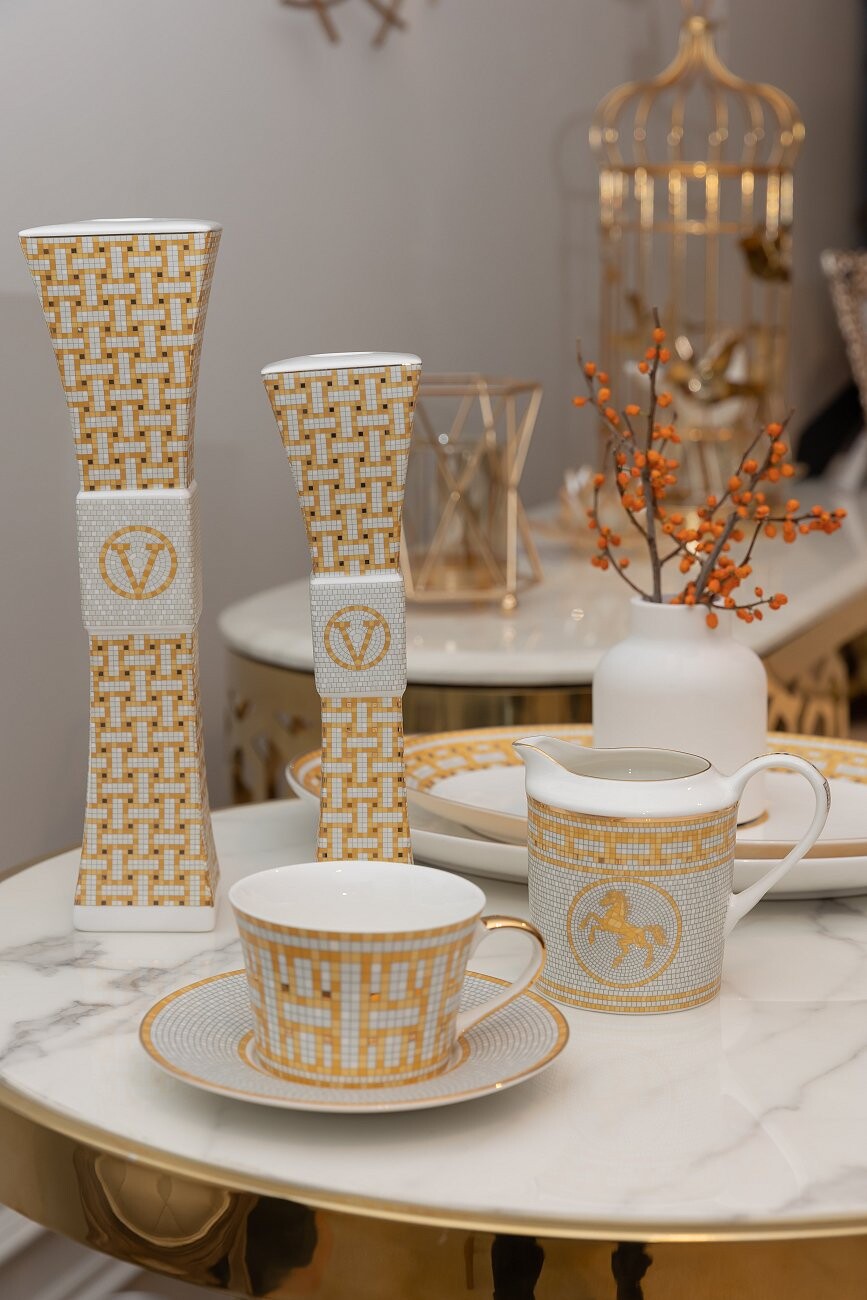 Подсвечник керамический белый с желтой мозаикой Vendetta Grande - изображение 6