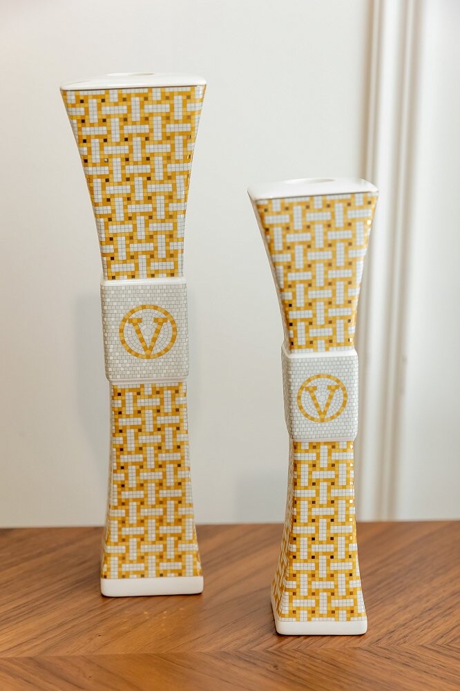 Подсвечник керамический белый с желтой мозаикой Vendetta Piccolo