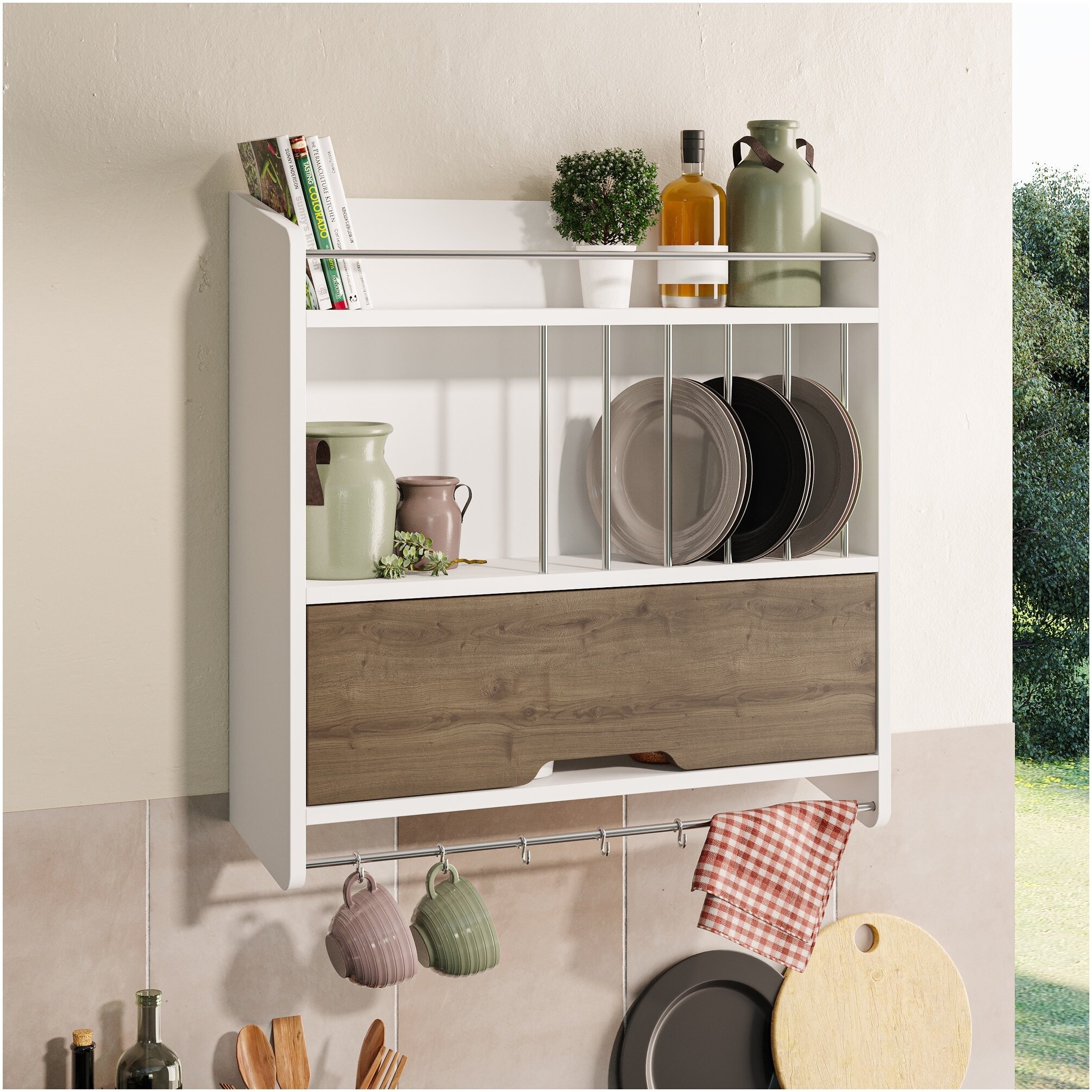 Шкаф навесной с полками и дверцей 76х77 см белый, коричневый Pion kitchen  shelf LEV00944 - купить за 17289 руб в интернет-магазине DG-Home