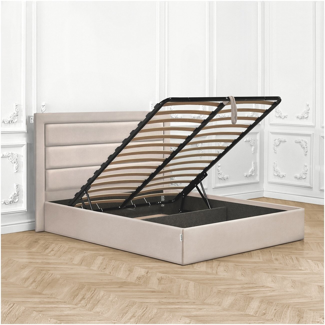 Кровать полутораспальная с подъемным механизмом и ящиком для белья 120х200 кремовая Luna - изображение 2