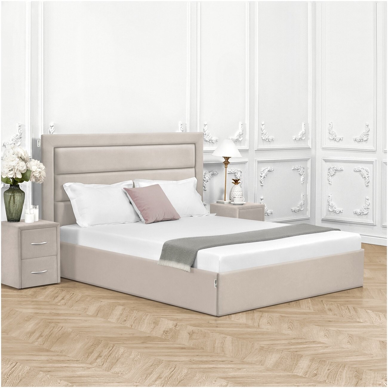 Кровать полутораспальная с подъемным механизмом и ящиком для белья 120х200 кремовая Luna - изображение 5