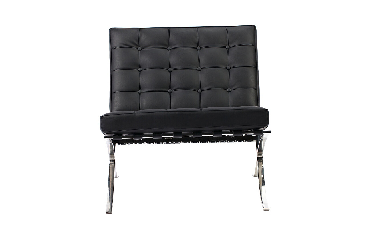 Кресло кожаное с хромированными ножами графит Barcelona Chair - изображение 2