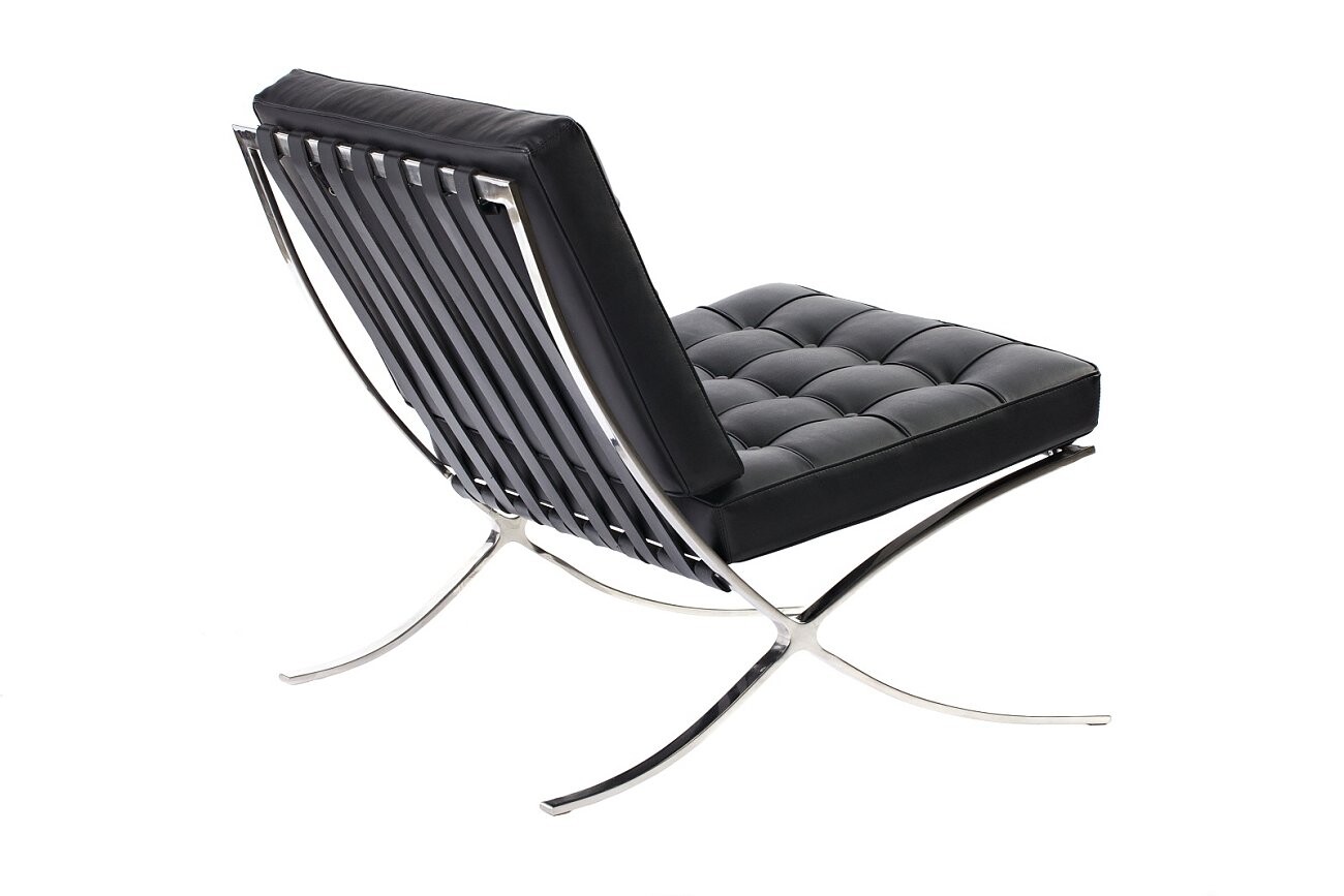 Кресло кожаное с хромированными ножами графит Barcelona Chair - изображение 5