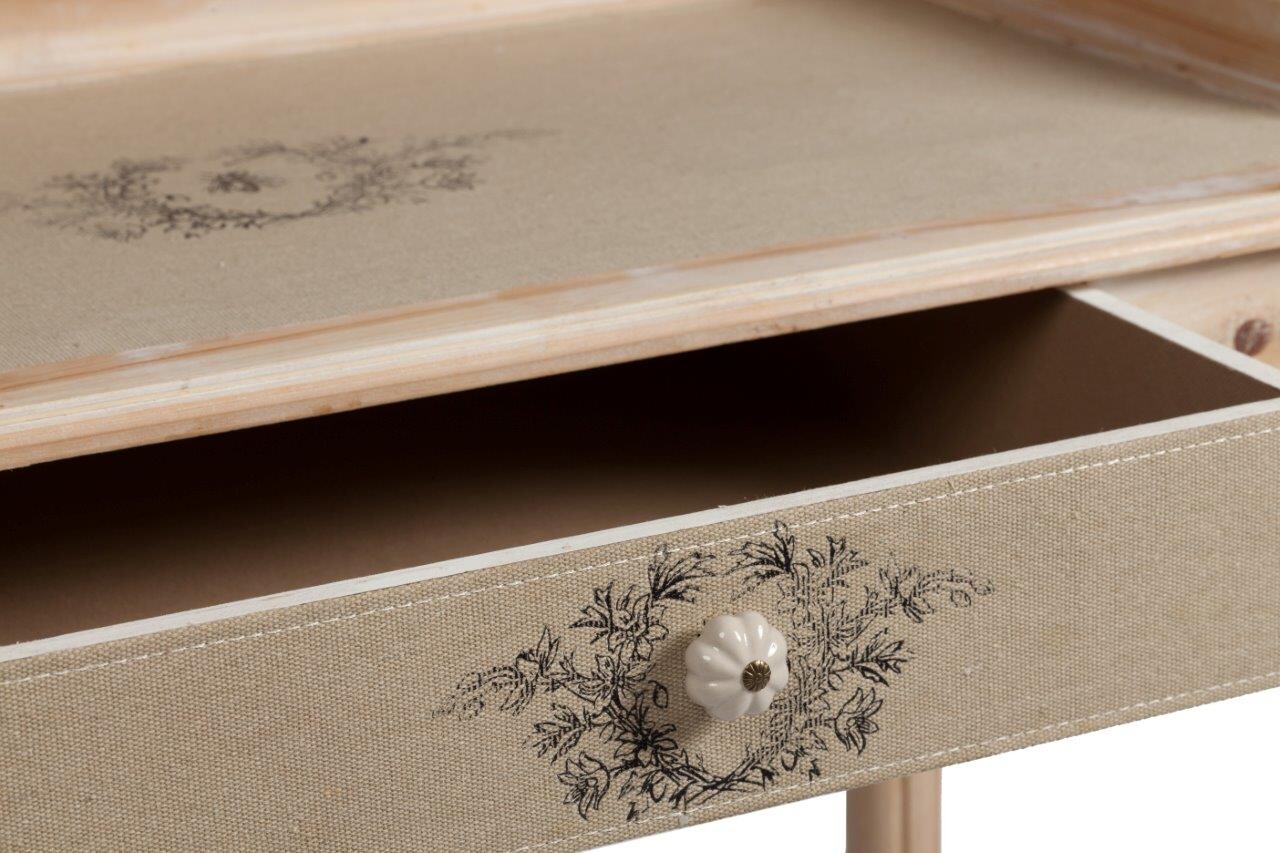 Письменный стол с ящиком и текстильной отделкой деревянный резной Ligiora - изображение 3
