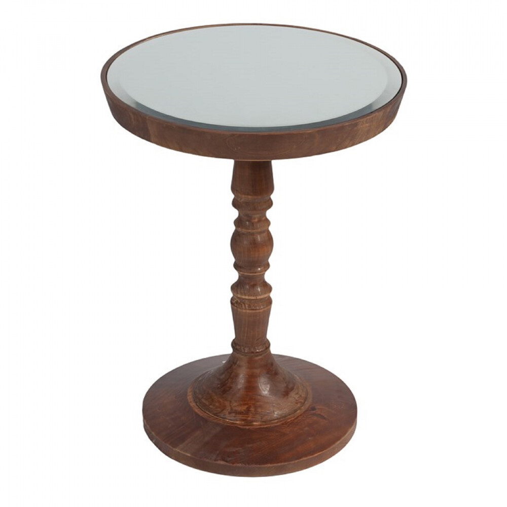 Приставной столик круглый коричневый с зеркальным топом 46 см Confortino