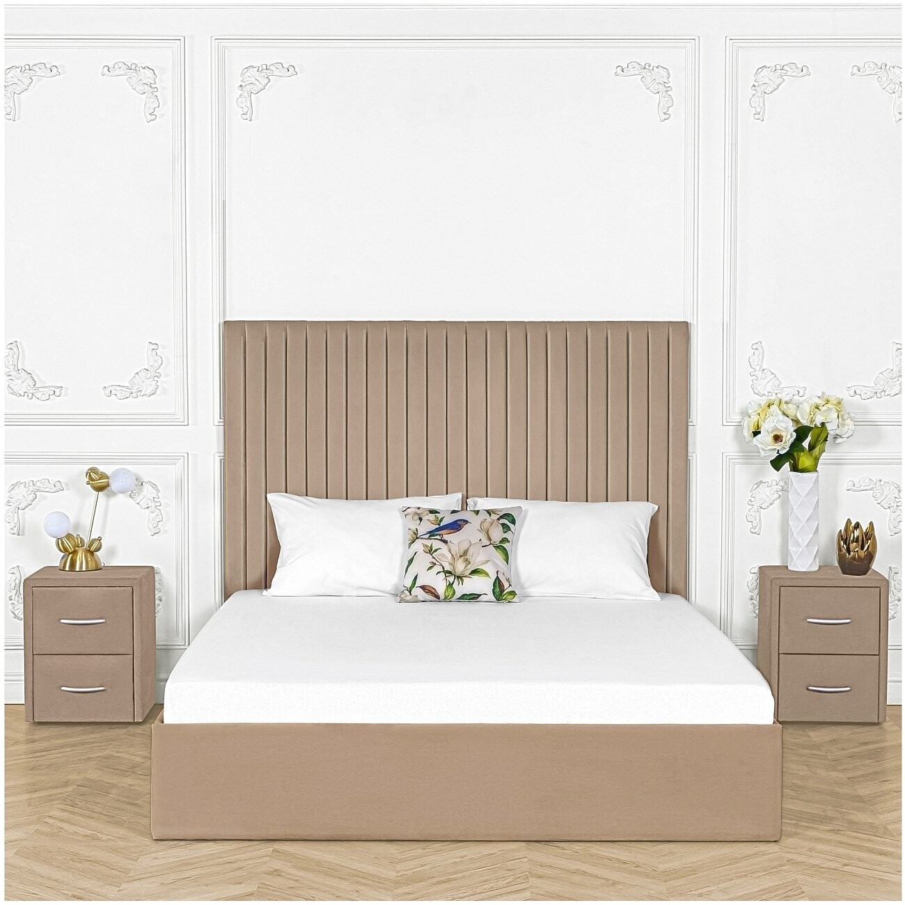 Кровать евро с подъемным механизмом и ящиком для белья 200х200 латте Amore - изображение 4