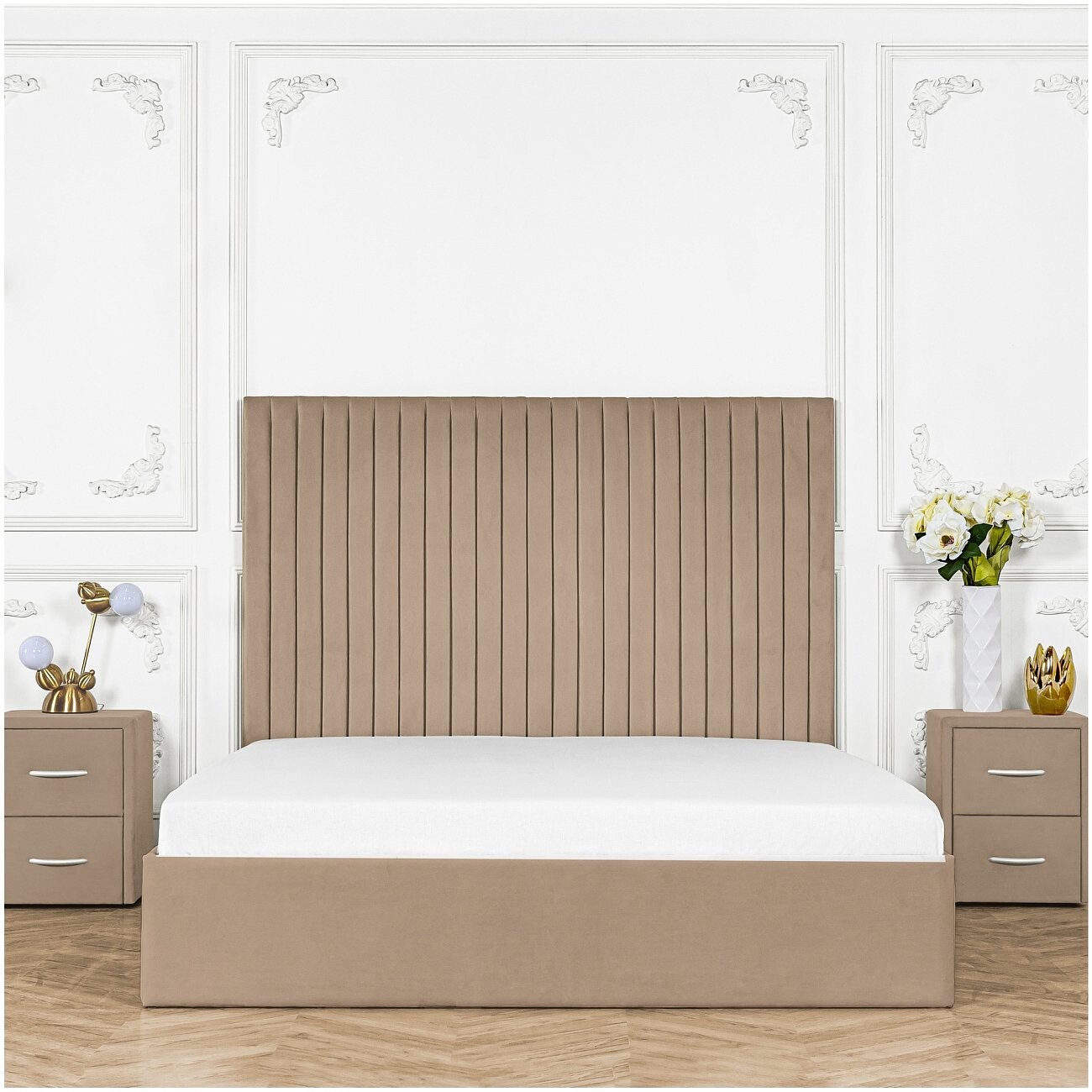 Кровать евро с подъемным механизмом и ящиком для белья 200х200 латте Amore - изображение 6