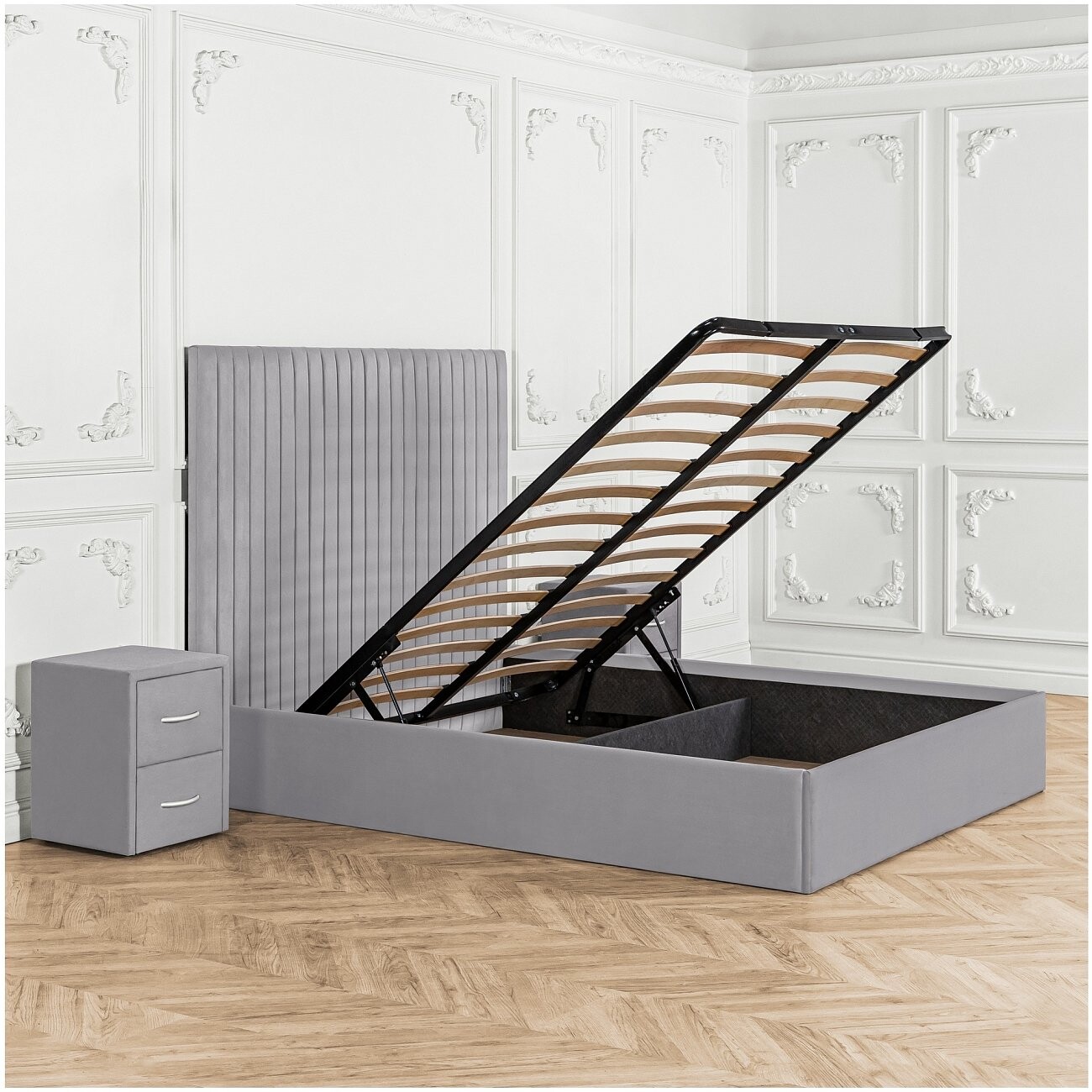 Кровать евро с подъемным механизмом и ящиком для белья 200х200 жемчужно-серая Amore - изображение 2