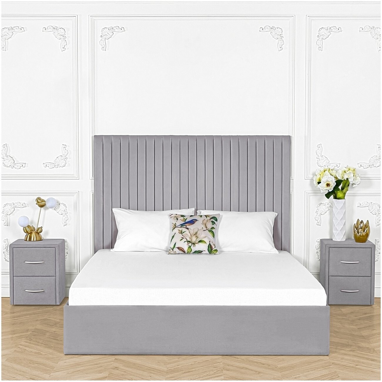 Кровать евро с подъемным механизмом и ящиком для белья 200х200 жемчужно-серая Amore - изображение 4