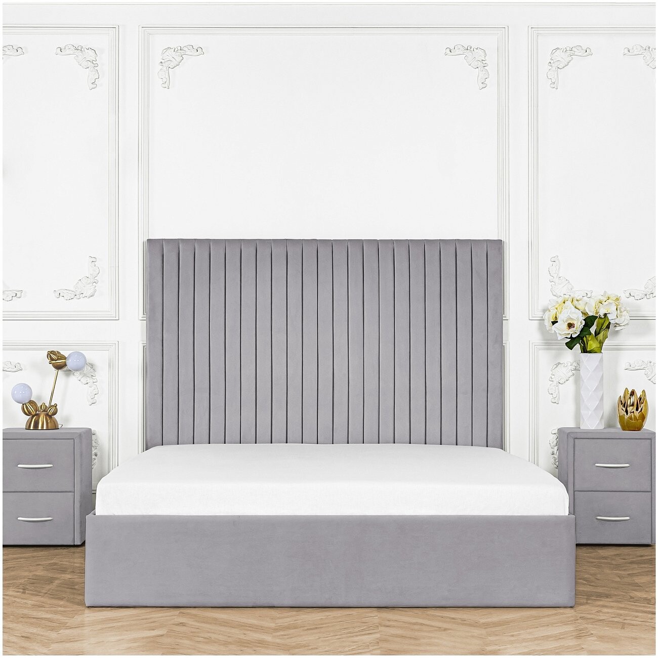 Кровать евро с подъемным механизмом и ящиком для белья 200х200 жемчужно-серая Amore - изображение 6