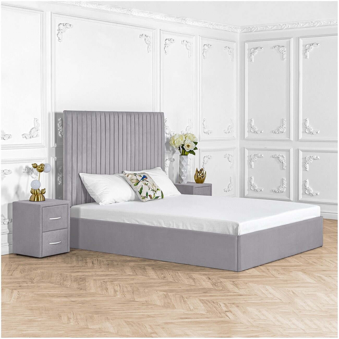 Кровать двуспальная с подъемным механизмом и ящиком для белья 180х200 жемчужно-серая Amore - изображение 5