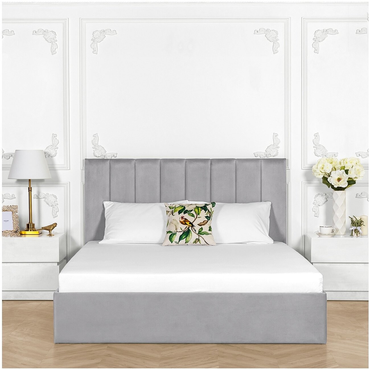 Кровать двуспальная с подъемным механизмом и ящиком для белья 160х200 жемчужно-серая Вега - изображение 4