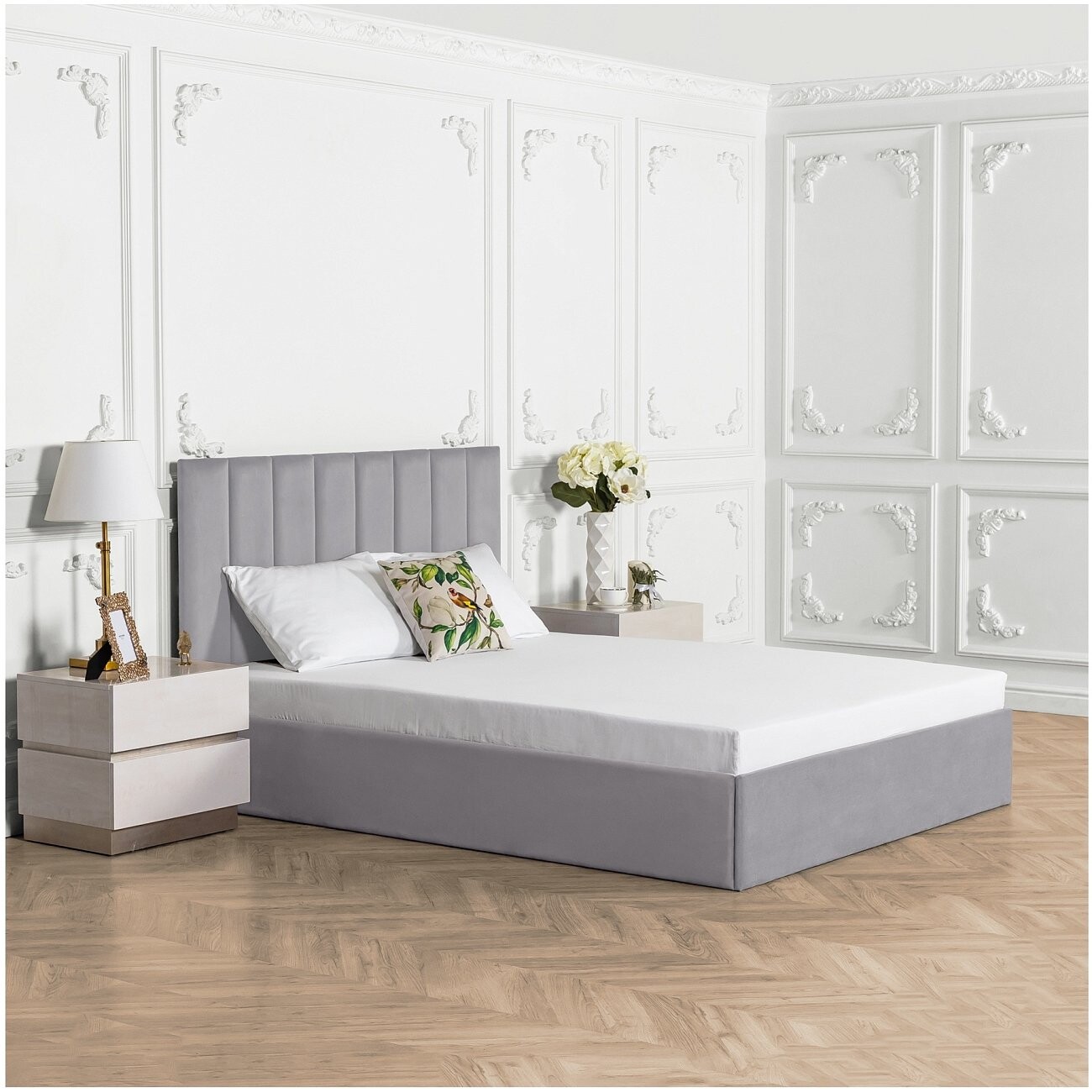 Кровать евро с подъемным механизмом и ящиком для белья 200х200 жемчужно-серая Вега - изображение 5