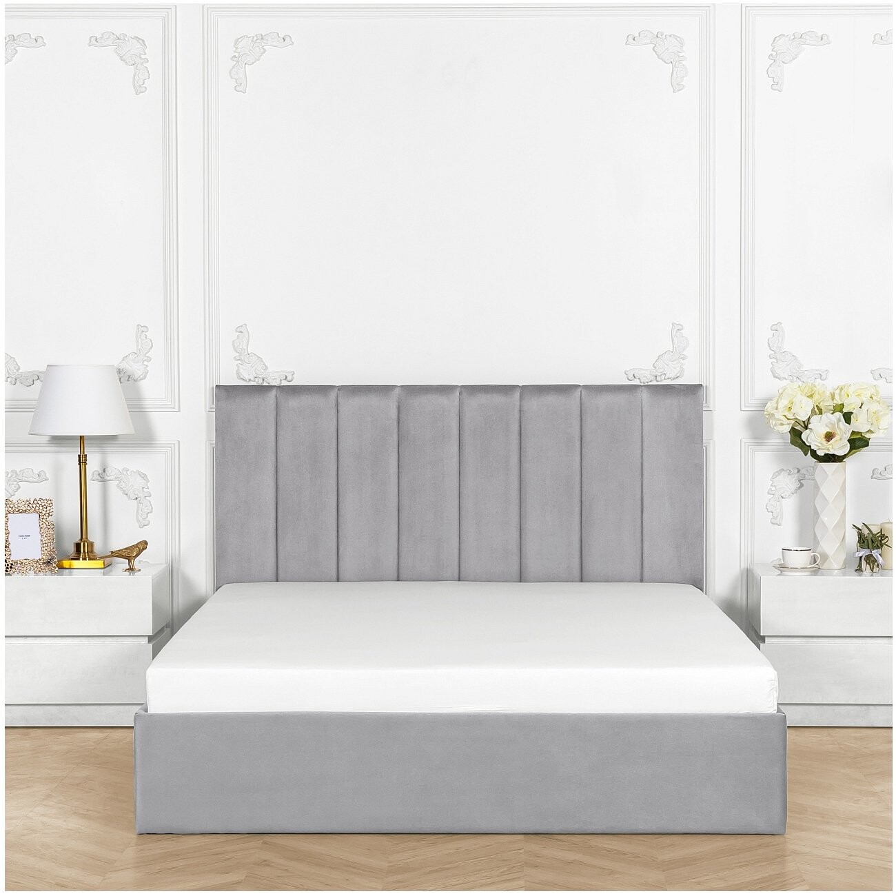 Кровать евро с подъемным механизмом и ящиком для белья 200х200 жемчужно-серая Вега - изображение 6