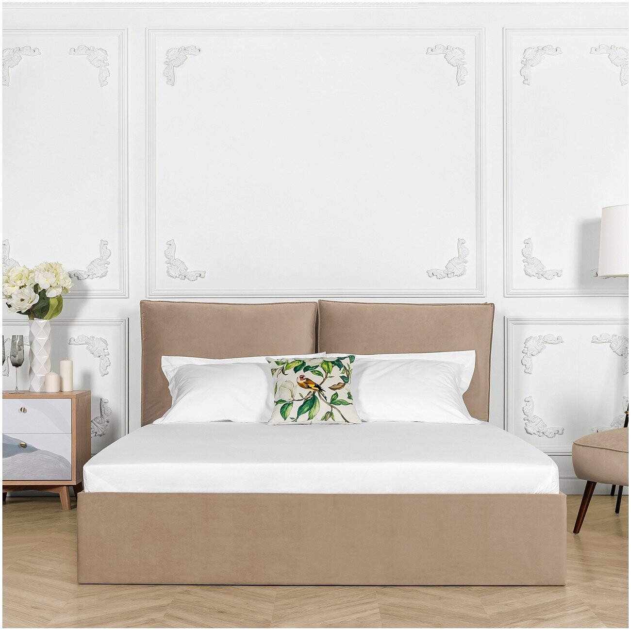 Кровать евро с подъемным механизмом и ящиком для белья 200х200 латте Эстетика - изображение 4