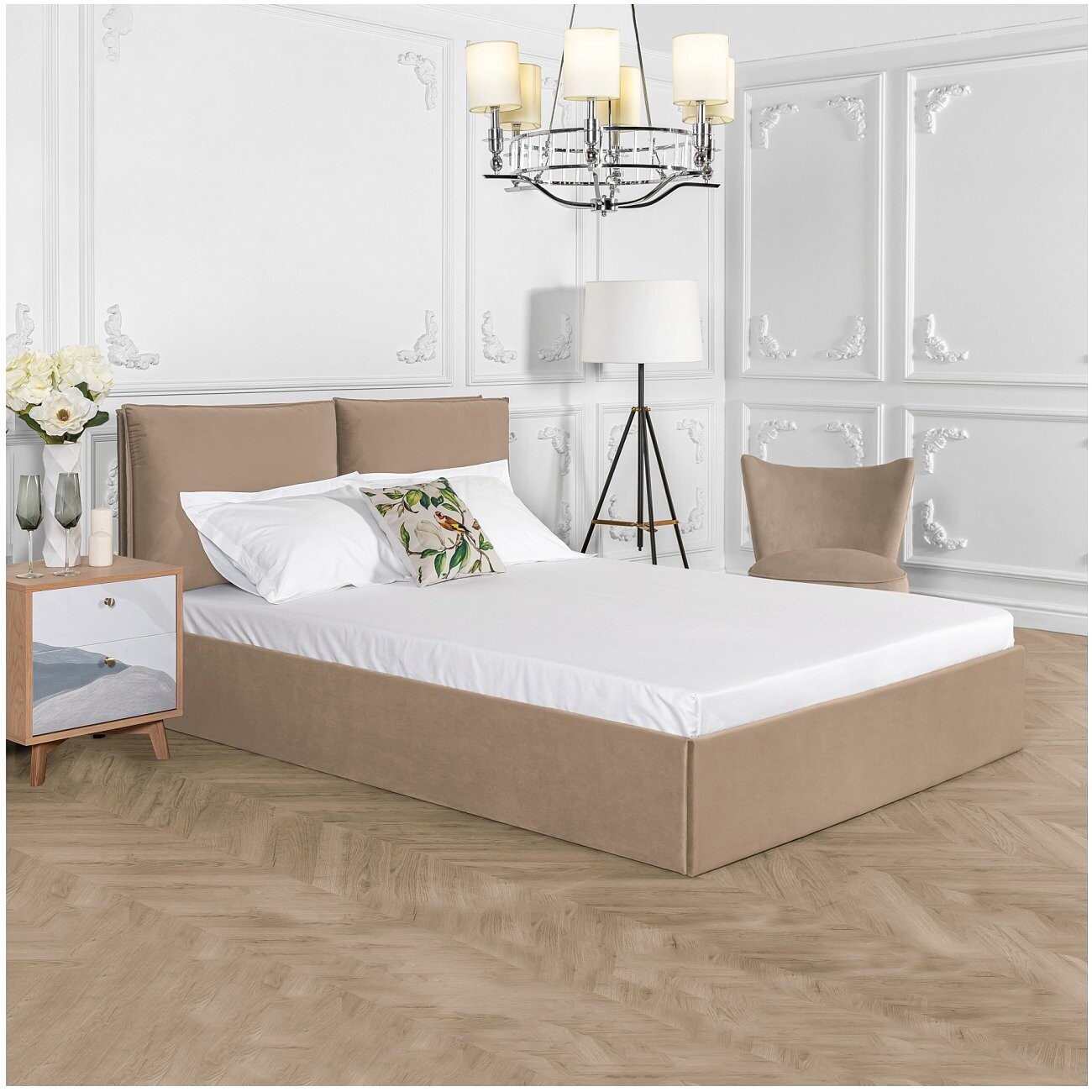 Кровать евро с подъемным механизмом и ящиком для белья 200х200 латте Эстетика - изображение 5