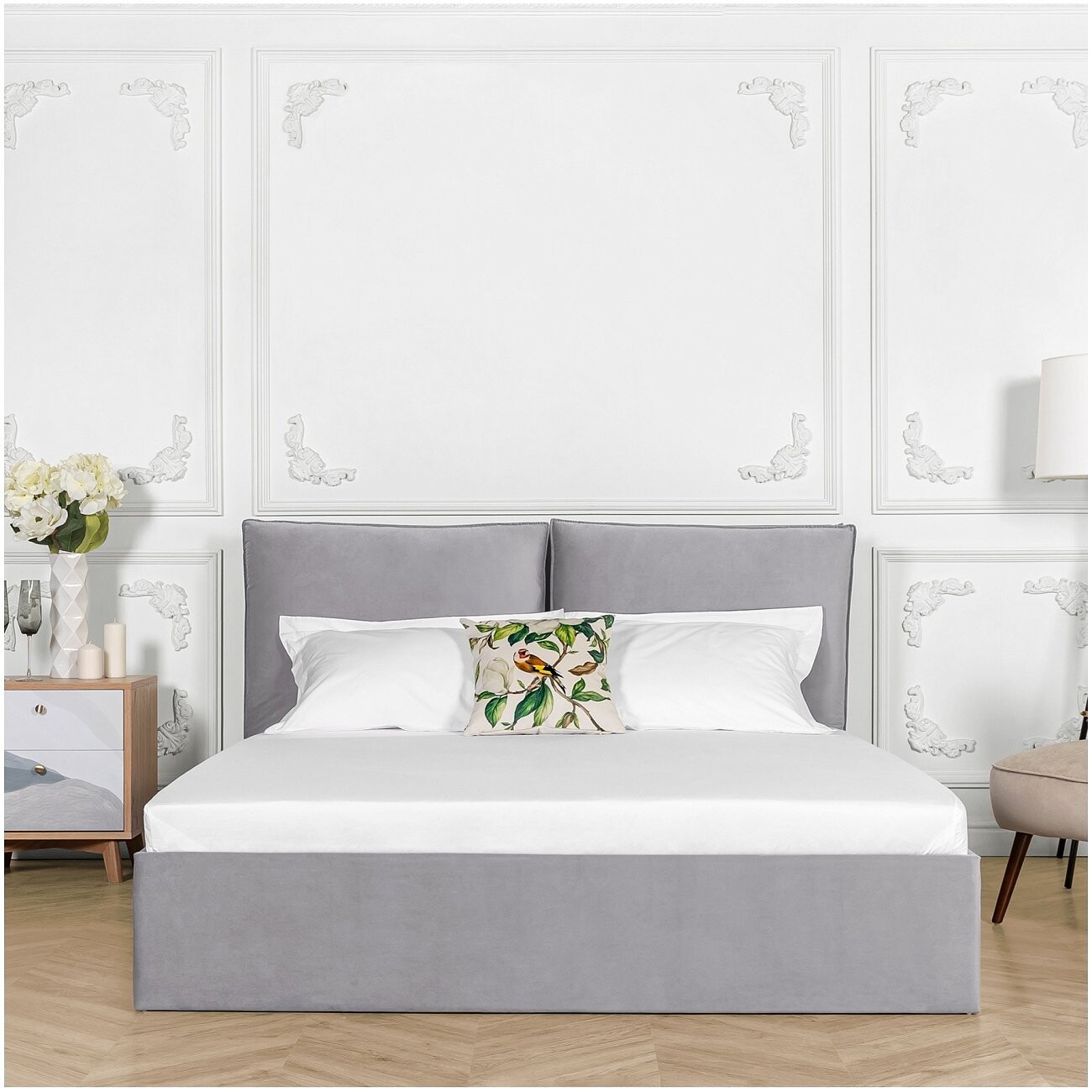 Кровать полутораспальная с подъемным механизмом и ящиком для белья 140х200 жемчужно-серая Эстетика - изображение 4